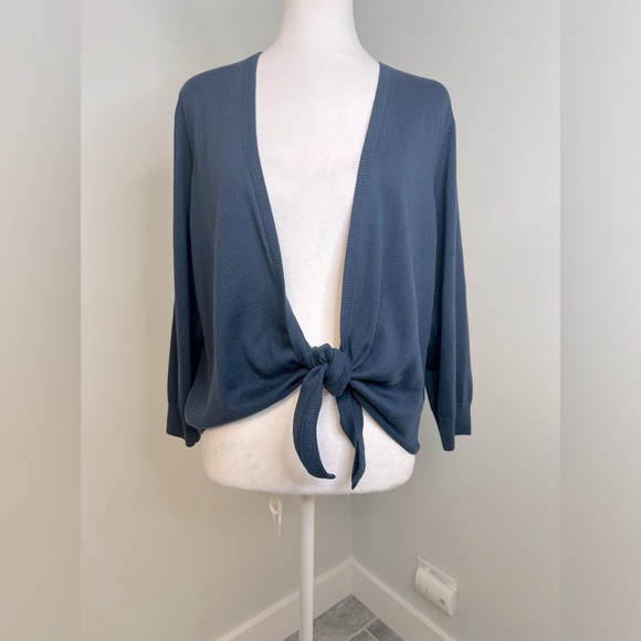 Peruvian Connection Sweaters - PERUVIAN CONNECTION Blue Pima Cotton Blend  Open Front Cardigan Sweater Size XL